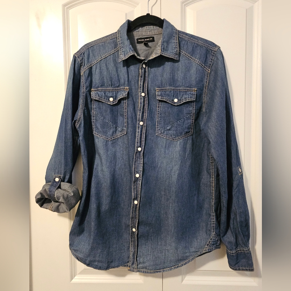 SILVER JEANS Denim Shirt Snap Button-Up SZ S